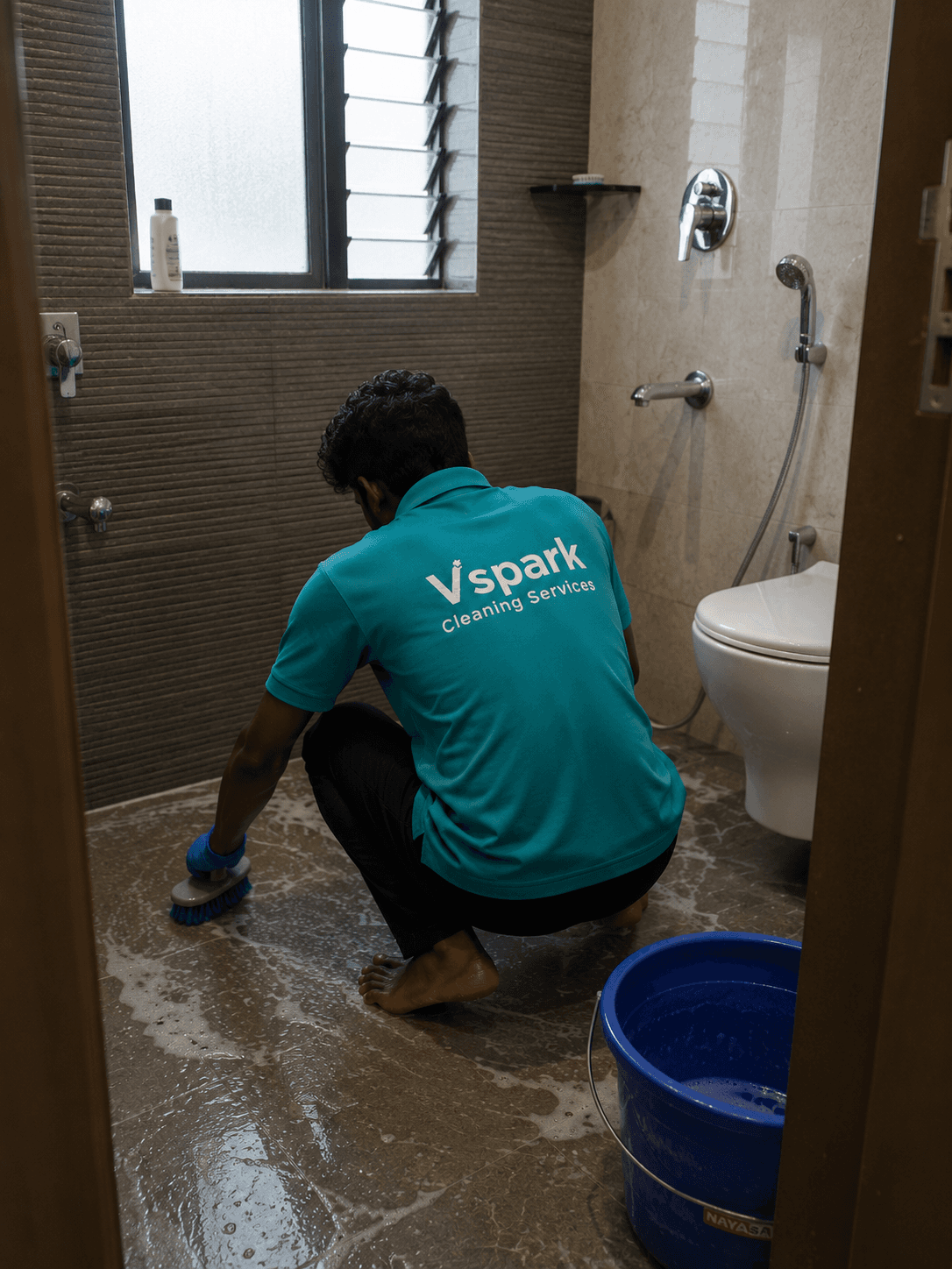 VSpark crew — Bathroom scrubbing & sanitising